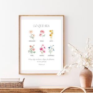 Spanische Philipper 4: 8 Printable - Bibel Vers Wandkunst, Florales christliches Poster, Bibelzitat Download
