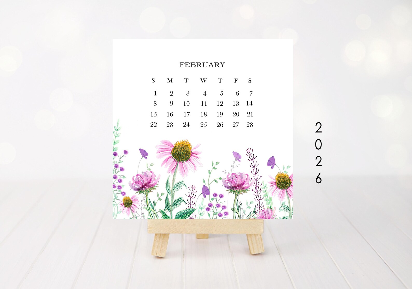 Watercolor Wildflowers 2026 Mini Calendar: Printable Desk Decor (PDF ...