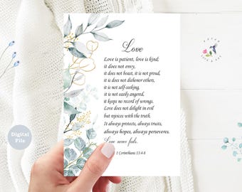 Christian Love Card Printable | 1 Corinthians 13:4-8 | Love Is Patient | Wedding Anniversary