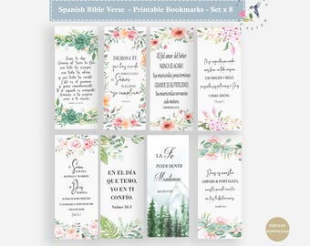 Spanish Printable Bible Bookmarks, Set of 8 Scripture Verse Bookmarks in Spanish, Christian Bookmark Set, Instant Download