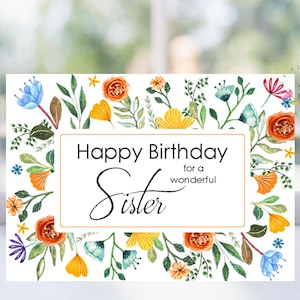 Feliz cumpleaños para una maravillosa hermana, tarjeta de cumpleaños para hermana, regalo de cumpleaños para hermana, tarjeta de flores de acuarela, imprimible, tarjeta de flores silvestres