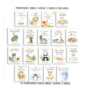 Conjunto de versículos bíblicos x18 notas para crianças, cartões de escritura para crianças, cartões cristãos para crianças, cartões de incentivo, notas para lancheira para crianças