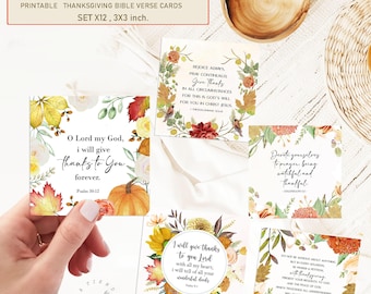 Printable Thanksgiving set x12 Bible Verse Cards, Thanksgiving Scripture Cards, Gratitude Bible  Verse Cards