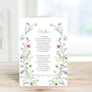 Spanisches Gedicht für Mama, Spanisches Muttertags-Gedicht Karte, Poema para mamá, Feliz dìa de las madres, Feliz cumpleaños mamá, DRUCKBARE KARTE