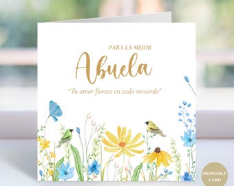 Para la Mejor Abuela – Printable Spanish Grandma Card – Abuela Spanish Printable – Folded Square Greeting Card