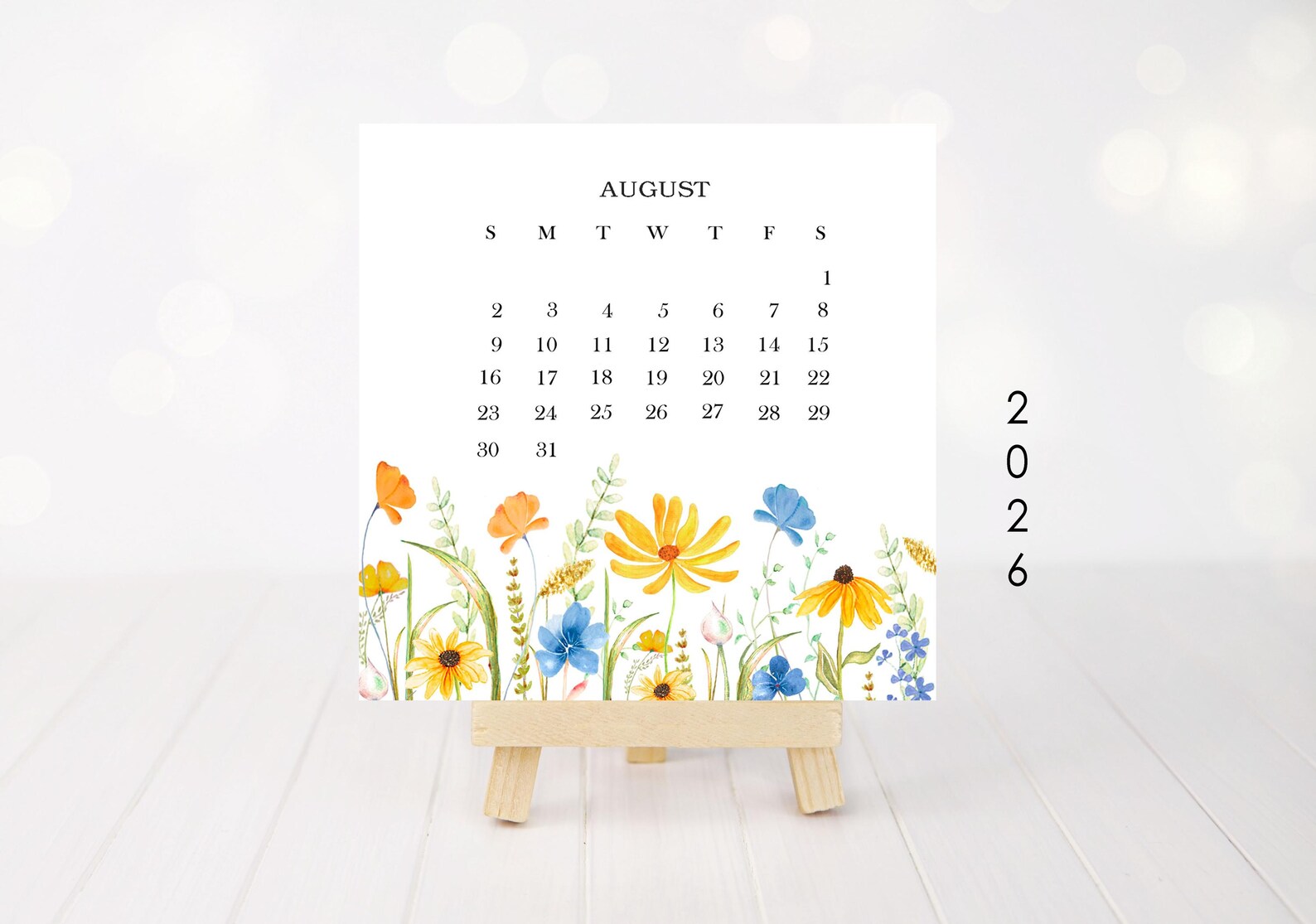 Watercolor Wildflowers 2026 Mini Calendar: Printable Desk Decor (PDF ...
