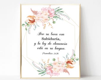 Proverbios 31:26, Spanish Bible verse, Spanish Proverbs 31 26, Verso de la Biblia para mamá, Printable, Spanish Bible Verse Printable