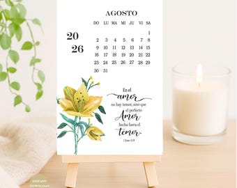 Spanish Bible Verse Calendar 2026: Printable Desk Calendar (4x6) (Digital Download)