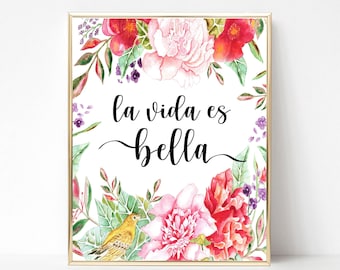 La Vida es Bella – Spanish Quote Wall Art (Digital Download)