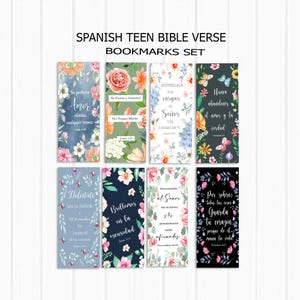 Signets bibliques espagnols, signets bibliques espagnols pour adolescents, lot de 8 imprimables, 7 x 2,5 pouces, carnet d&#39;art inspirant de signets