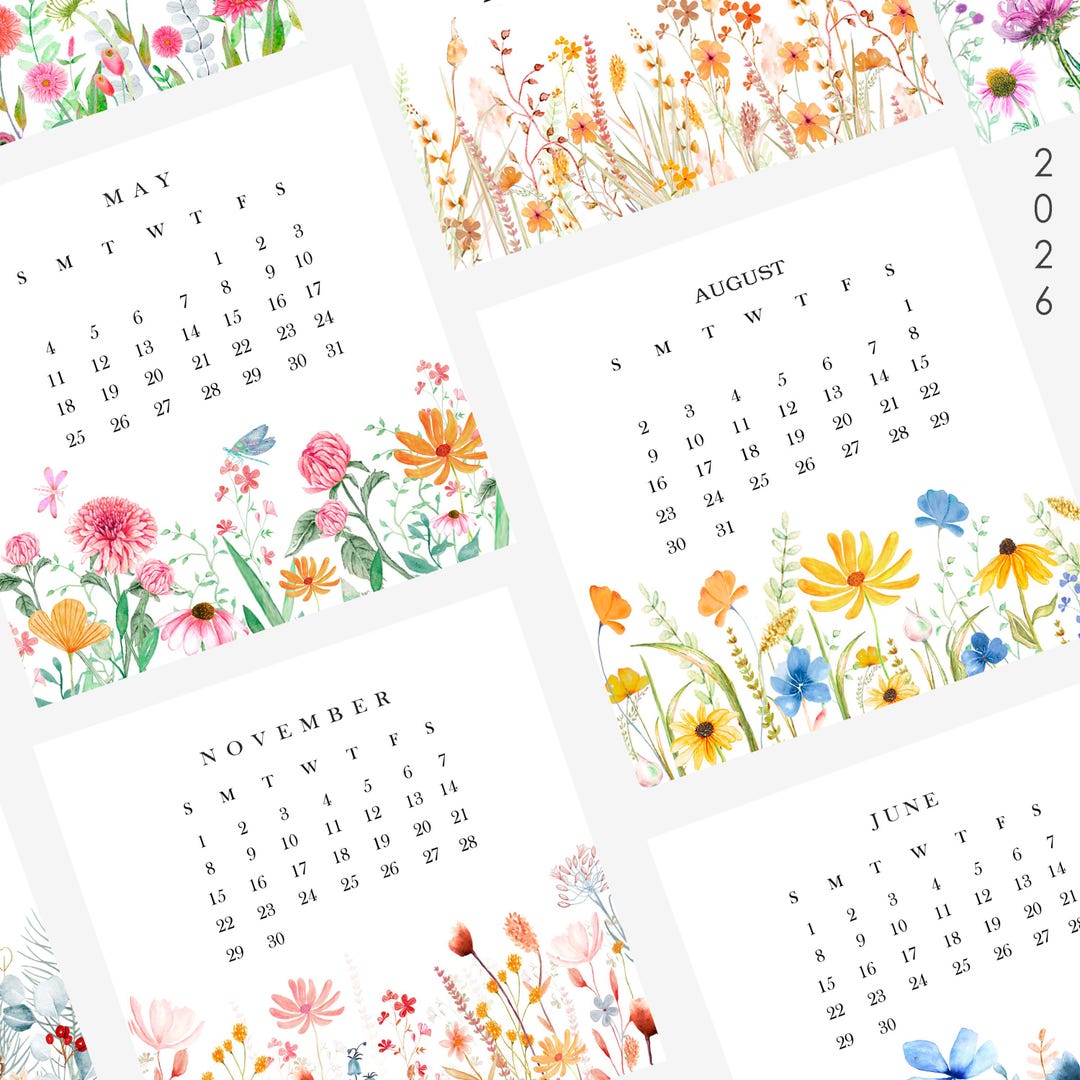 Watercolor Wildflowers 2026 Mini Calendar: Printable Desk Decor (PDF ...