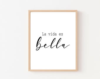 La Vida es Bella, Spaanse inspirerende citaten wordt afgedrukt, Spaanse motiverende poster, afdrukbare La Vida es Bella