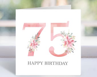 Watercolor Floral 75th Birthday Card: Elegant Printable Greeting (Digital Download)
