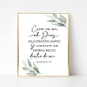 Spanish bible verse, Salmos 51:10, Crea en mi oh Dios un corazón limpio, Verso de la Biblia, Spanish printable, Spanish, Español