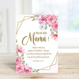 Tarjeta bíblica para mamá, tarjeta para el Día de la Madre, Proverbios 31:10, Feliz Día de las Madres, tarjeta imprimible