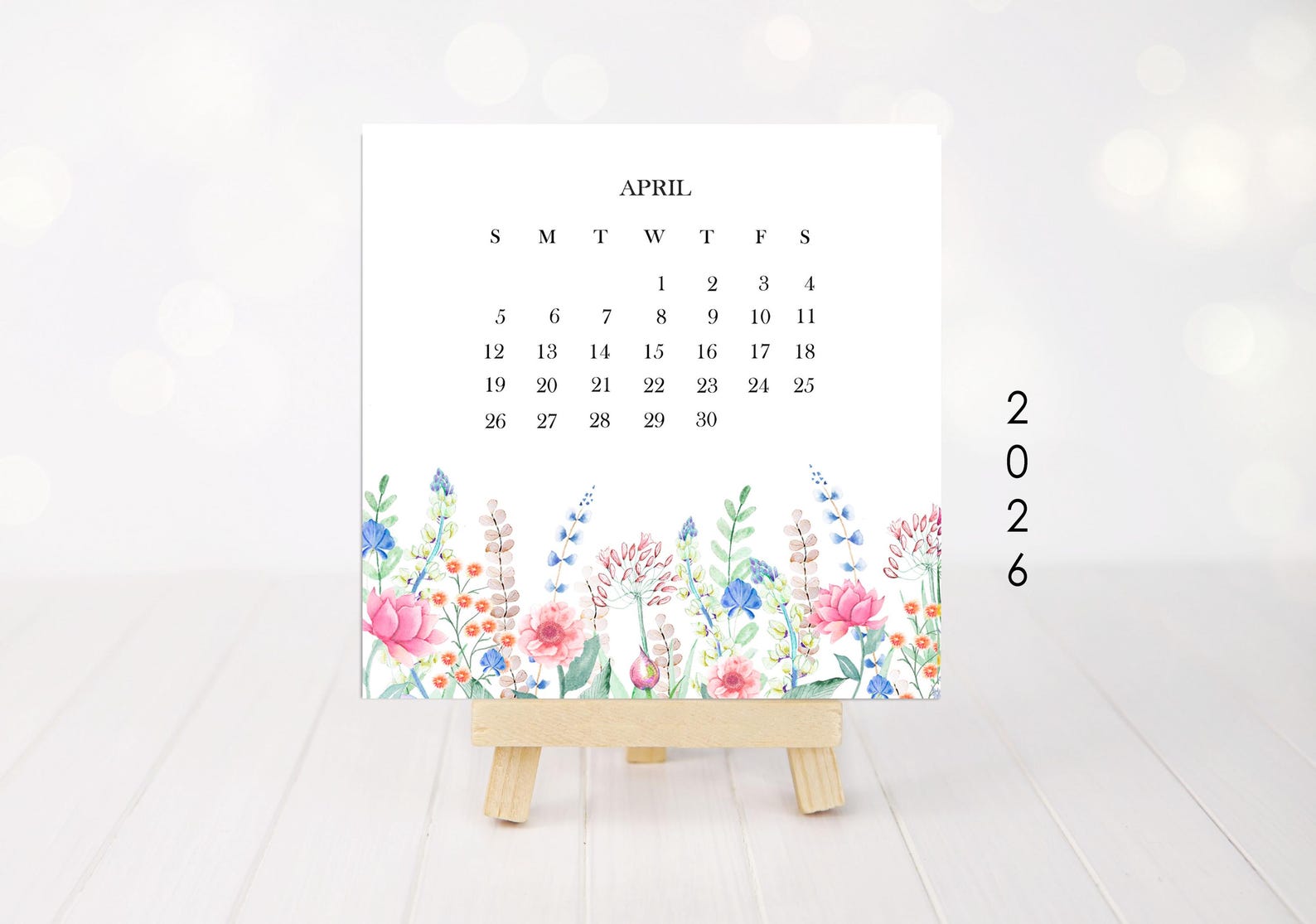 Watercolor Wildflowers 2026 Mini Calendar: Printable Desk Decor (PDF ...