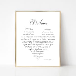 1 Corintios 13:4-8, El Amor es Wall Art, Spanish Valentine&#39;s Day Gift, El Amor es Wedding Sign, El Amor Nunca Falla Sign, PRINTABLE