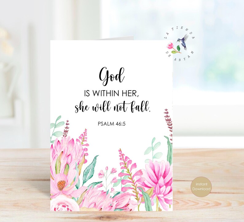 Christian Bible Verse Card | Psalm 46:5 God is Within Her | Printable ...
