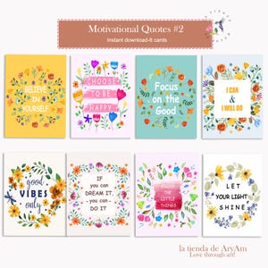 Motiverende kaarten set x 8, inspirerende kaarten, inspirerend en motiverend afdrukbaar stickervel, citatenstickers, motivatietags