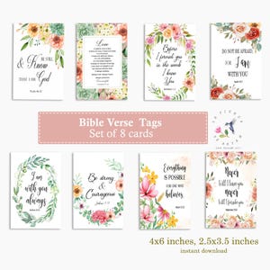 Juego de 8 etiquetas con versículos bíblicos, hojas de collage, etiquetas con arte bíblico, tarjetas inspiradoras de 8,9 x 6,35 cm, versículos bíblicos imprimibles de 10 x 15 cm, postal