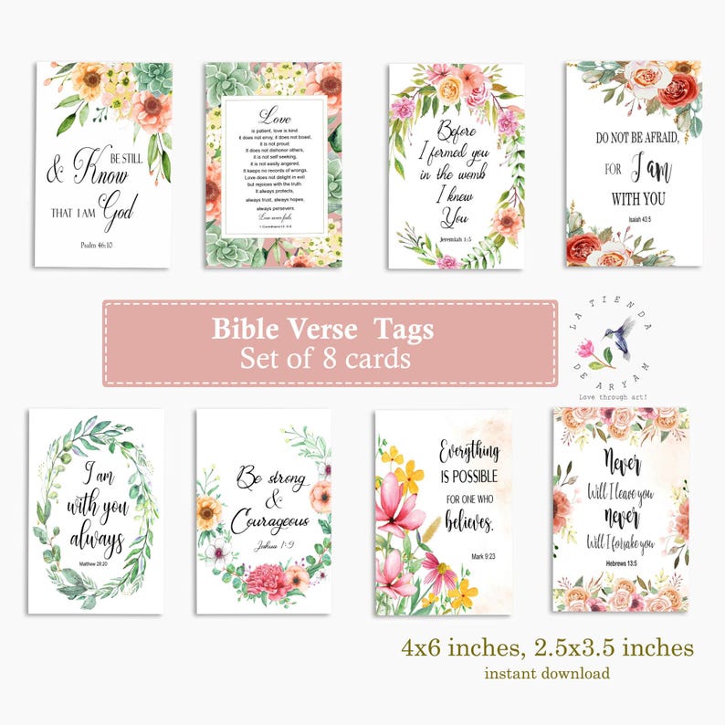 Bible Verse Tags Set X8, Collage Sheet, Scripture Art Tags,3.50" X 2.50 ...
