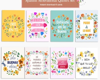 Spanish Motivational Quote Cards: Printable Watercolor Art (Digital Download), Tarjetas Motivadoras Set