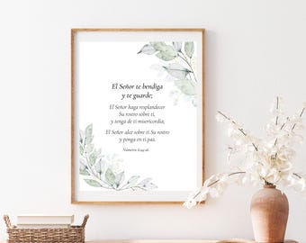 Spanish Bible Verse Printable – Números 6:24-26 Christian Wall Art Digital Download