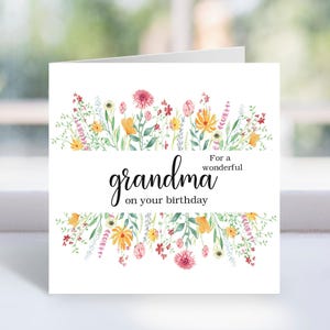 Tarjeta de cumpleaños para abuela, tarjeta de flores silvestres, tarjeta para abuela, regalo para abuela, descarga instantánea.