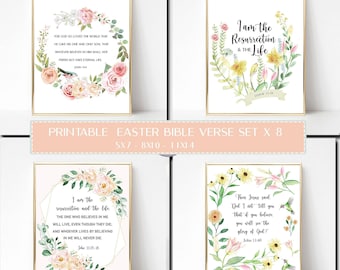 Printable Easter Bible Verse, Christian Wall Art Bundle, Set x8