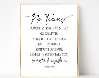 Spanische Bibel Vers, Jesajas 41:10, No temas porque Yo estoy Contigo, bedruckbar, spanische Bibel Vers, spanische Wandkunst