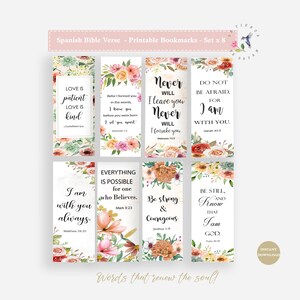 Set di 8 segnalibri della Bibbia, stampabili, 7 x 2,5 pollici, download immediato, segnalibri, diario d'arte ispiratore, schede con scritture floreali
