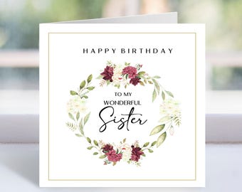 Printable To My Wonderful Sister Happy Birthday Card, Birthday Card For Sister, Sister Card, Instant Download