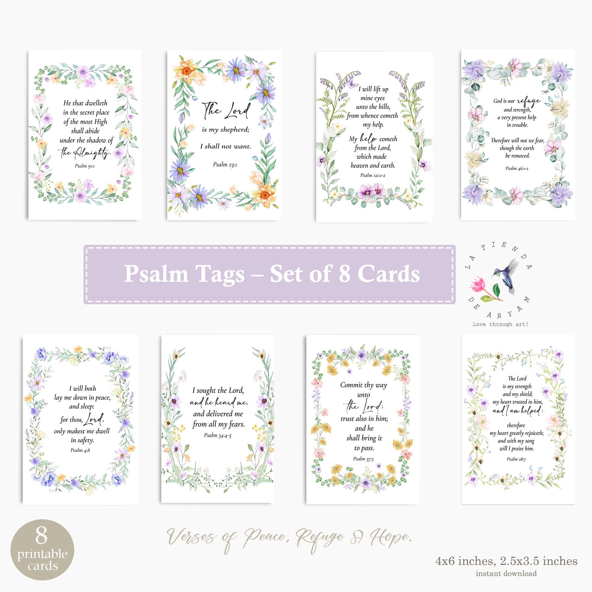 Psalm Cards Printable Set of 8, Bible Verse Wall Art, Christian Gift ...