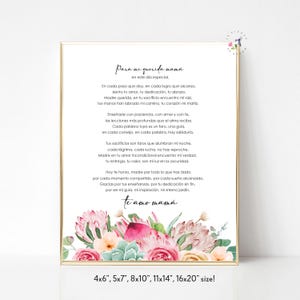 Spanish Mom Poem, Spanish To My Mother, Printable Spanish Gift for Mom, Mother&#39;s Day Gift, Spanish Mom Greeting Card, INSTANT DOWNLOAD
