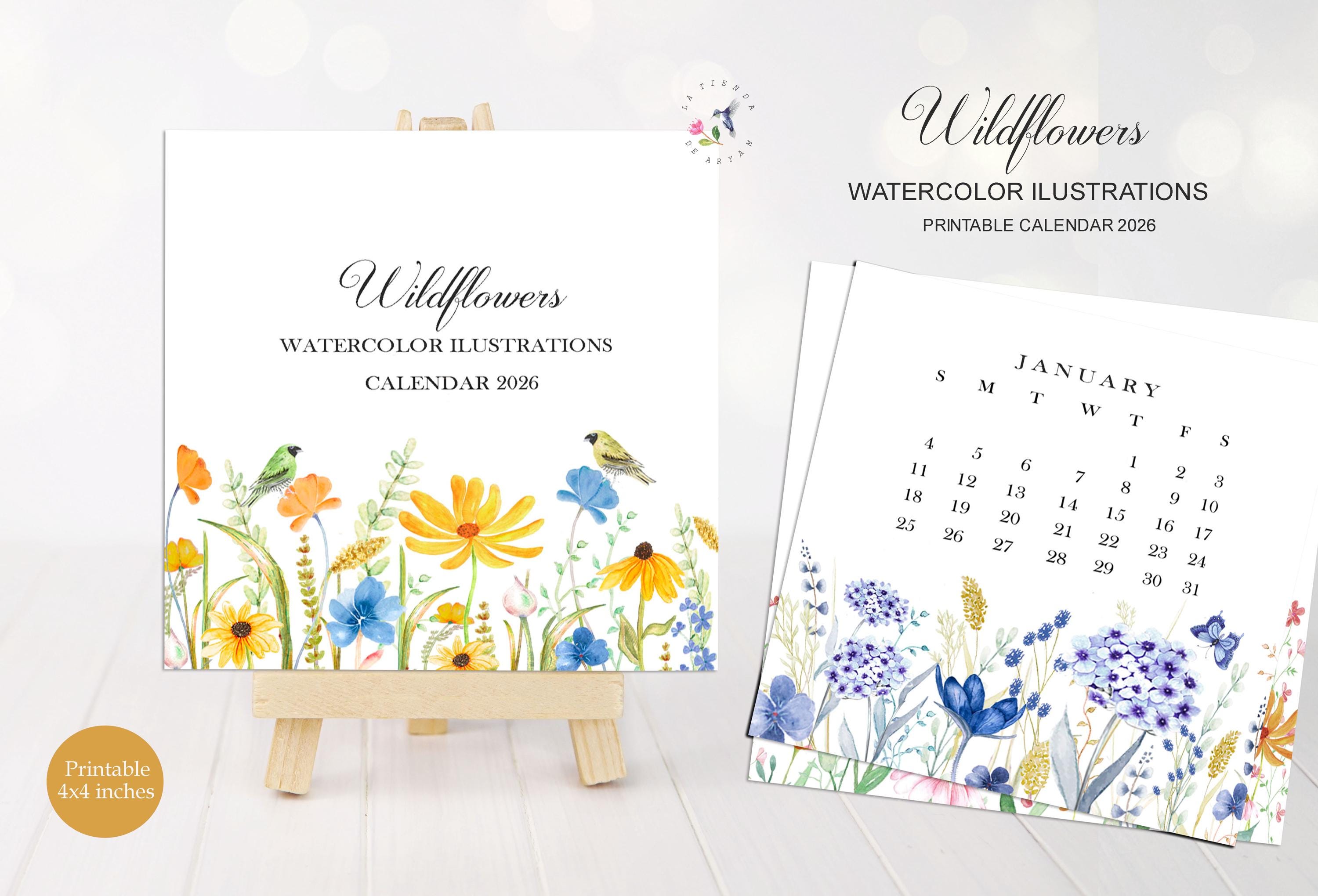 Watercolor Wildflowers 2026 Mini Calendar: Printable Desk Decor (PDF ...
