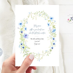 Tarjeta de aliento cristiano imprimible – Salmo 46:10 – Quédate quieto y conoce – Tarjeta digital de fe – Paz y consuelo – 5x7