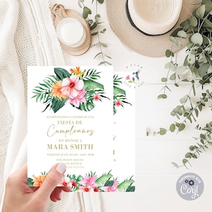 Fiesta Hawaiana Invitacion, Aloha  Spanish Birthday Invitation, Hawaiian Spanish, Tropical Spanish invite, Verano invite, Summer Invite