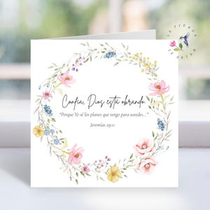 Tarjeta cristiana en español – Jeremías 29:11 – Versículo bíblico imprimible – Confía en Dios – Fe y ánimo – Descarga digital