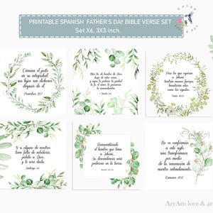 Conjunto para impressão em espanhol x6 cartões com versículos bíblicos para o Dia dos Pais, cartões com versículos bíblicos para homens espanhóis, versículos bíblicos para o Dia dos Pais em espanhol. Etiquetas bíblicas em espanhol