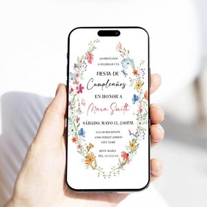 Wildflowers Spanish birthday invitation, Invitacion cumpleanos, Editable template