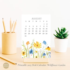 Printable 2025 Mini Calendar, Wildflowers calendar 2025, monthly calendar, 2025 floral desk calendar, Watercolor floral Mini Calendar