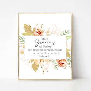 Salmo 9:1, Spanish Bible verse, Spanish Thanksgiving Decor, Spanish Bible Verse Printable, Spanish Give Thanks Bible Verse