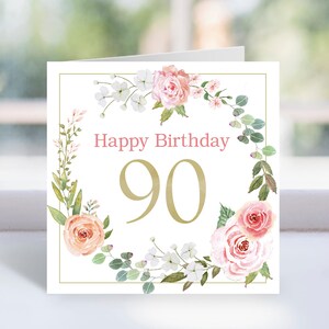 Printable 90th Birthday Card, 90th Birthday Card, Pink Roses  9Oth Card, Spanish 90th Birthday Card, Instant Download