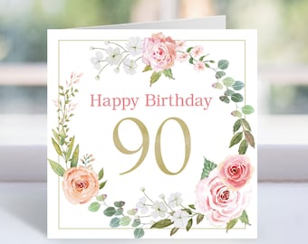 Printable 90th Birthday Card, 90th Birthday Card, Pink Roses  9Oth Card, Spanish 90th Birthday Card, Instant Download
