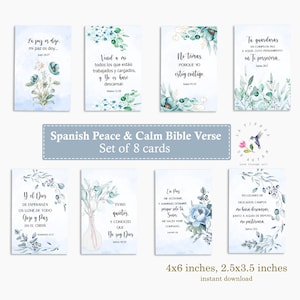 Spanish Bible Verse set x8 tags, Spanish Peace & Calm Bible Verse Set, Scripture art tags,",  printable spanish bible verse cards.