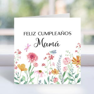 Feliz Cumpleaños Mamá, Wildflowers and Dragonfly Birthday Card, Watercolor Floral, Instant Download, Spanish Greeting Card, Mother