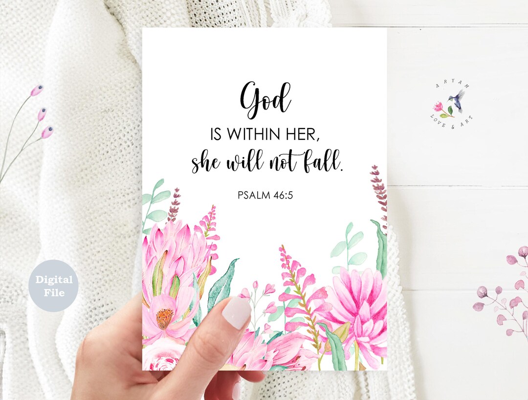 Christian Bible Verse Card | Psalm 46:5 God is Within Her | Printable ...