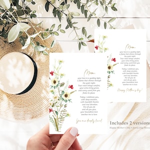 Printable Poem Card for Mom – 2 Versions Included – Mother&#39;s Day & Everyday Message – Gift for Mom from Daughter