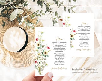 Druckbare Gedicht Karte für Mama – 2 Versionen inklusive – Muttertag & alltägliche Nachricht – Geschenk für Mama von Tochter