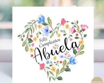 Tarjeta Abuela Feliz Cumpleaños Corazón Floral Imprimible